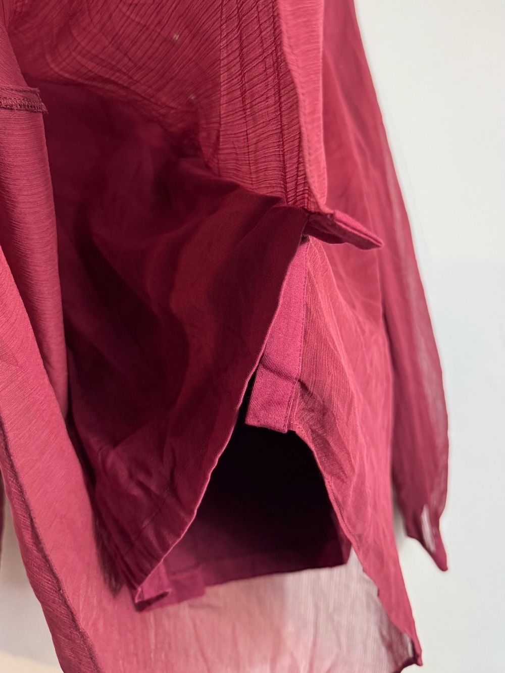 Soft Surroundings Wine-Red Mandarin Collar Button-Down Blouse - Picture 5 of 9